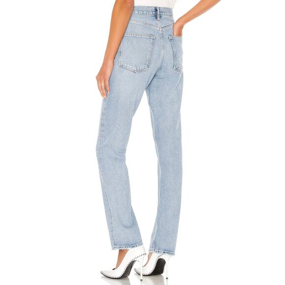 NWT AGOLDE Lana Mid Rise Vintage Straight Jeans Riptide Size 33 Light Blue Denim - Picture 4 of 16
